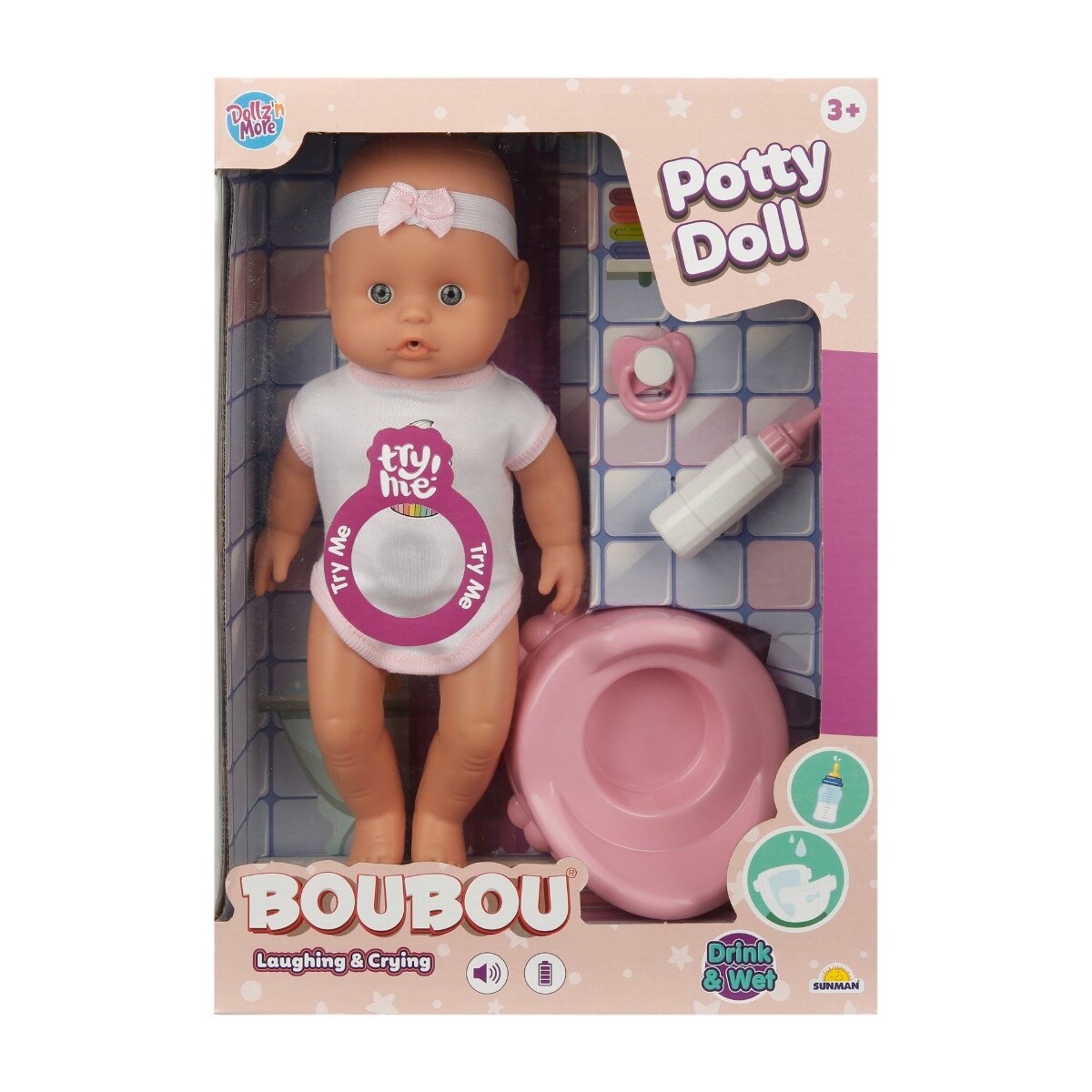 Dollz'n More Papusa bebelus cu olita Dollz n More Boubou 30 cm Roz