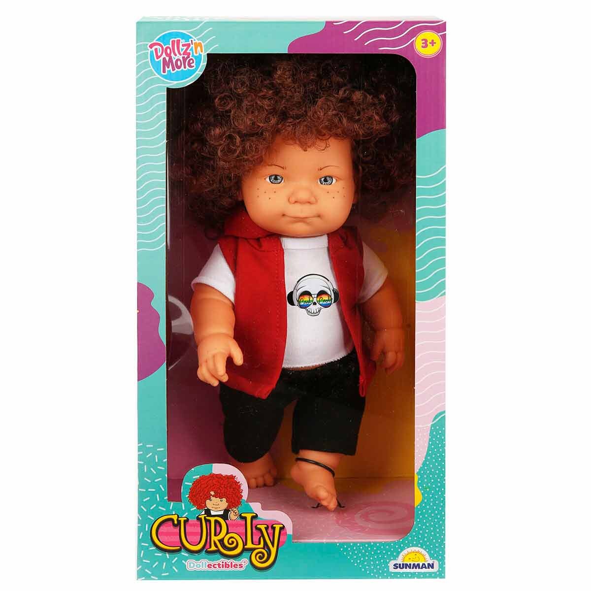 Dollz'n More Papusa Curly Dollz n More Imbracata cu tricou cu craniu 35 cm