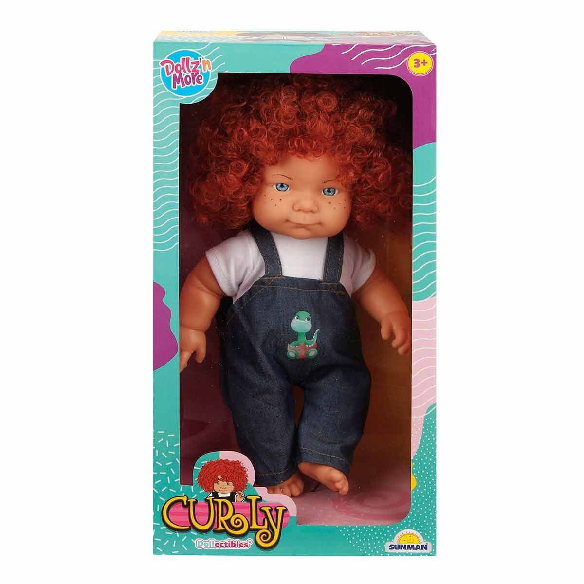 Dollz'n More Papusa Curly Dollz n More Imbracata in salopeta cu dinozaur verde 35 cm