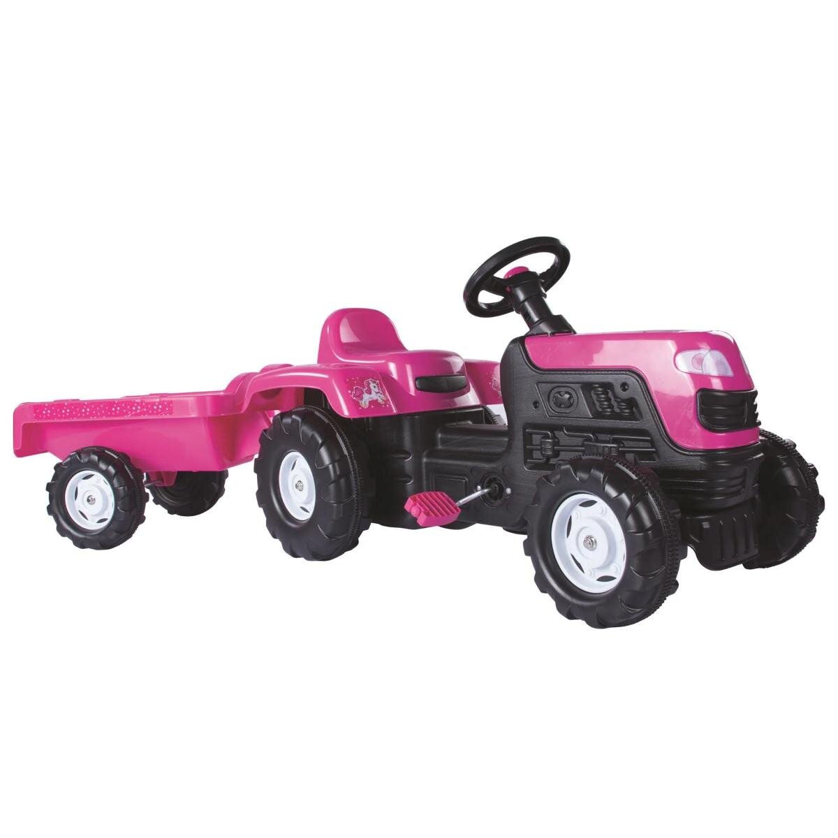 DOLU Tractor cu pedale si remorca Unicorn Roz
