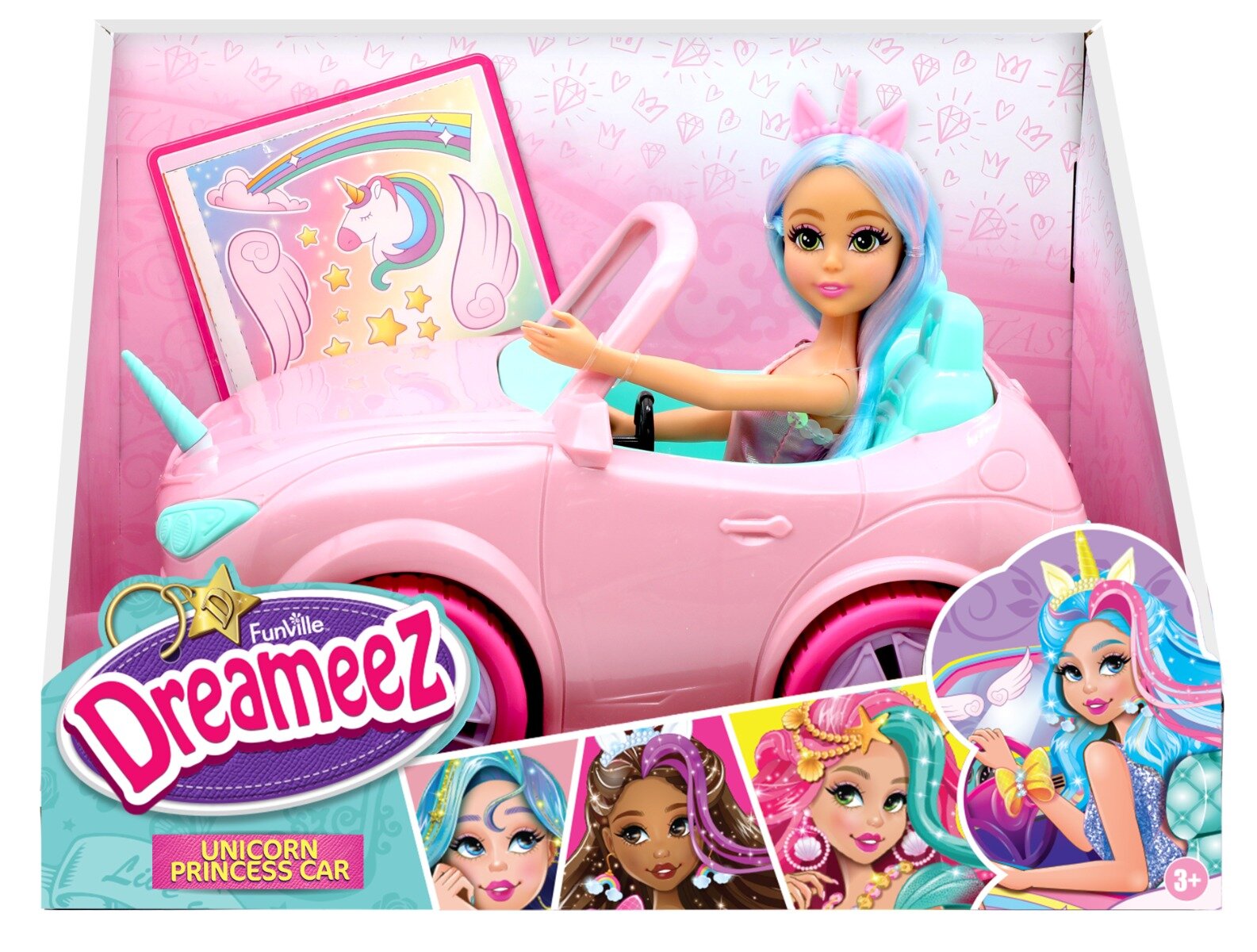Dreameez Papusa cu masina decapotabila Unicorn Princess Car