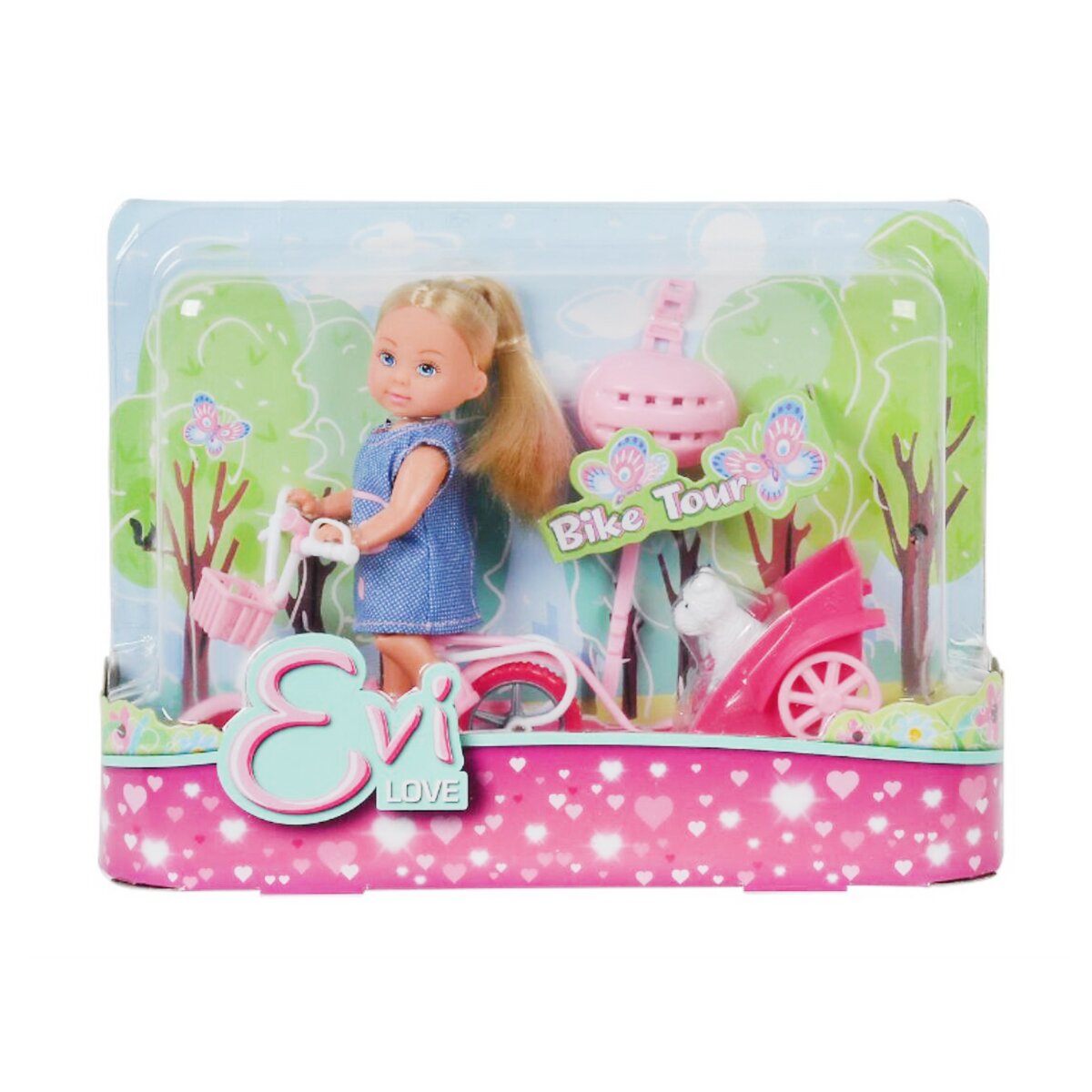 Evi Love Papusa pe bicicleta si catelus 12 cm