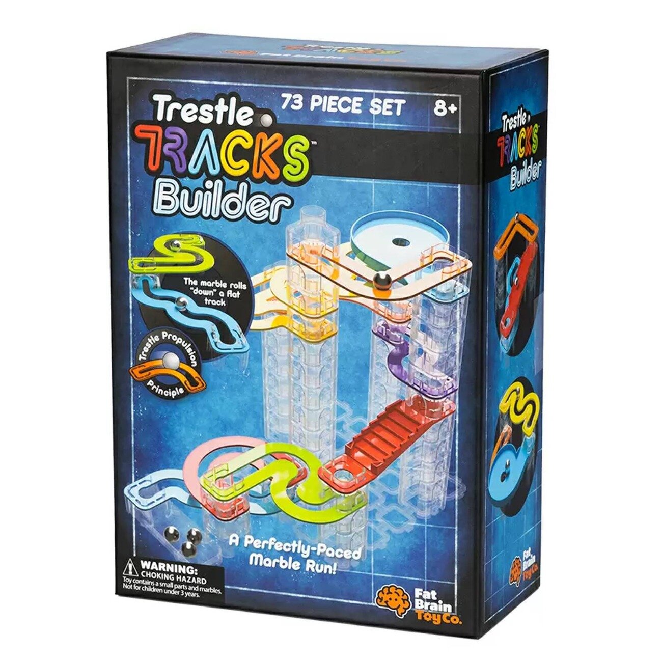 Fat Brain Toys Set Stem de constructie cu traseu pentru bile Trestle Tracks Builder 73 de piese