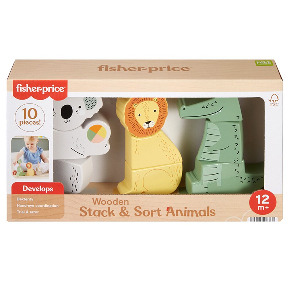 FISHER PRICE Forme din lemn Animalute 10 piese HXV04