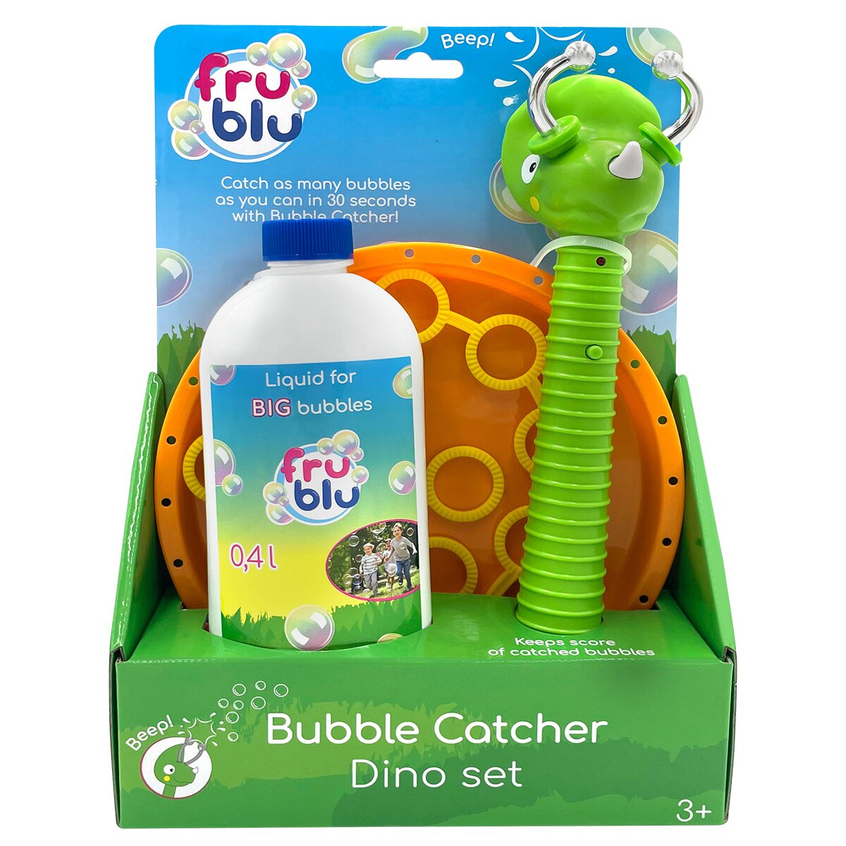 Fru Blu Set dispozitiv baloane de sapun si solutie Dino Bubble Catcher 400 ml