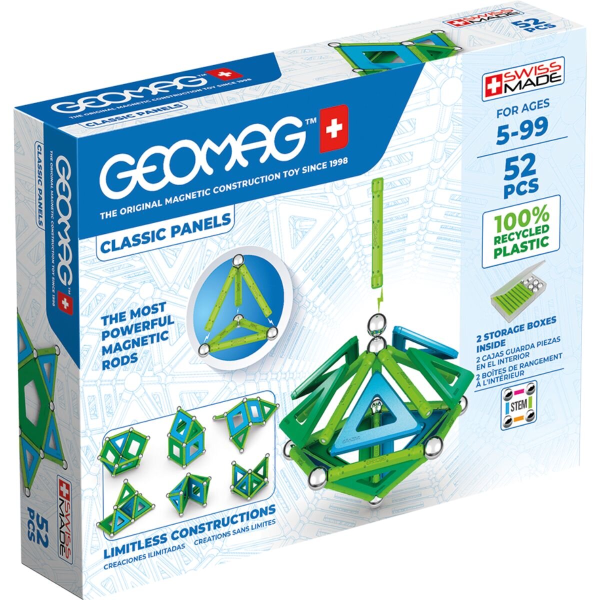 Geomag Joc de constructie Magnetic Panels 52 Piese Reciclat