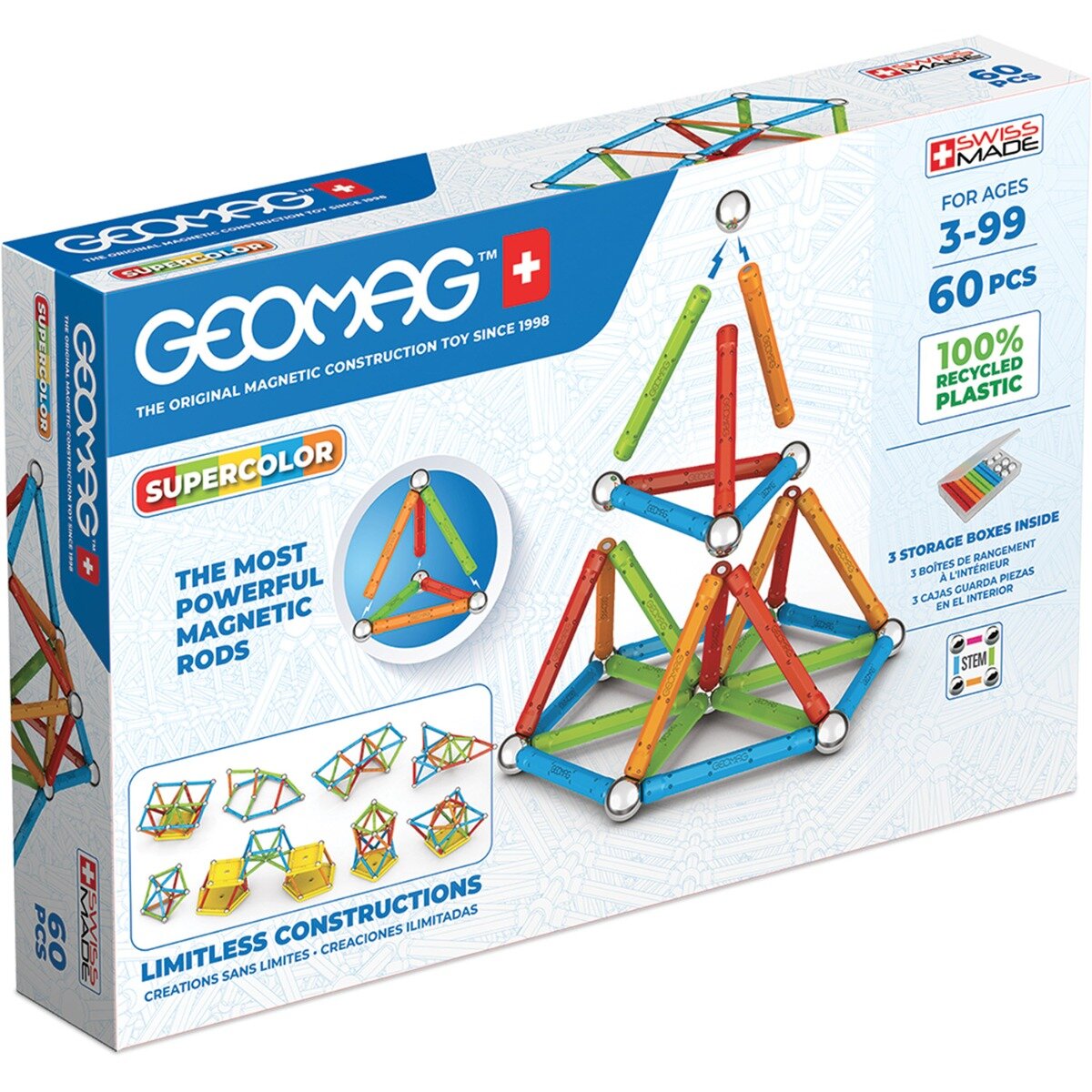 Geomag Joc de constructie Magnetic Supercolor 60 piese