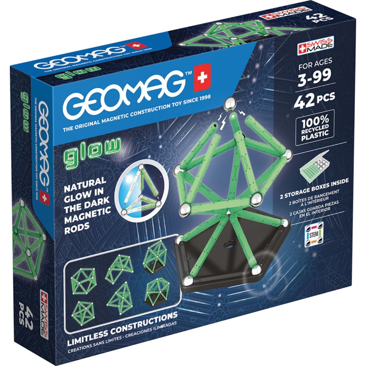Geomag Joc magnetic de constructie Glow 42 Piese Reciclat