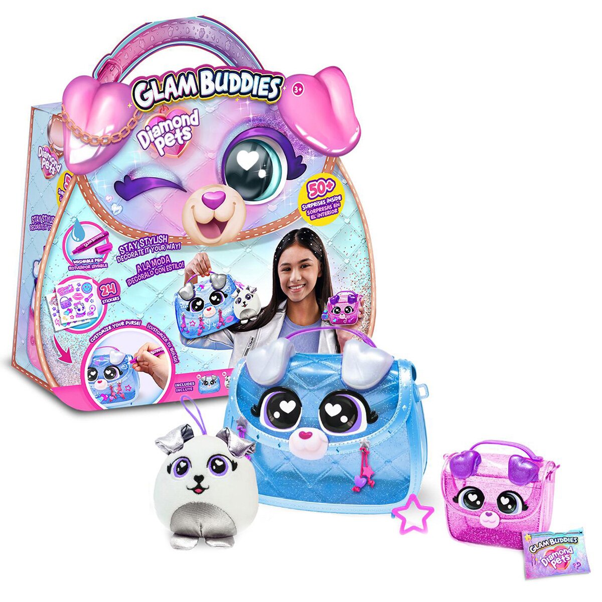 Glam Buddies Jucarie de plus surpriza si 2 gentute Diamond Pets