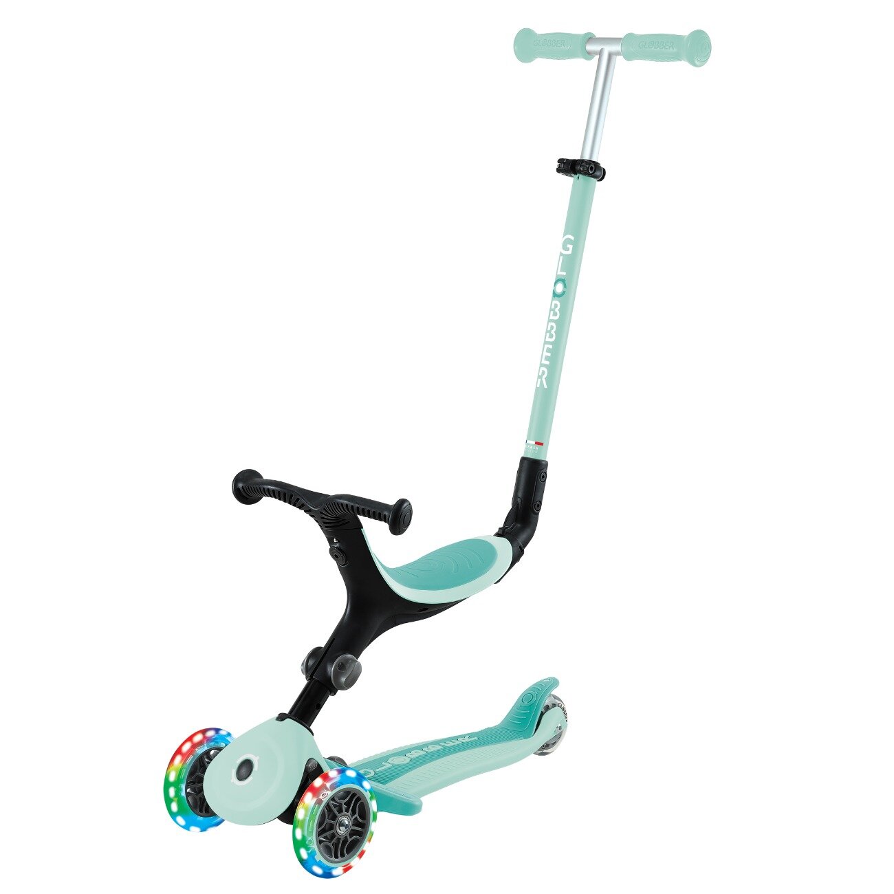 Globber Trotineta 3 in 1 cu scaun si roti luminoase Go Up Active Albastru