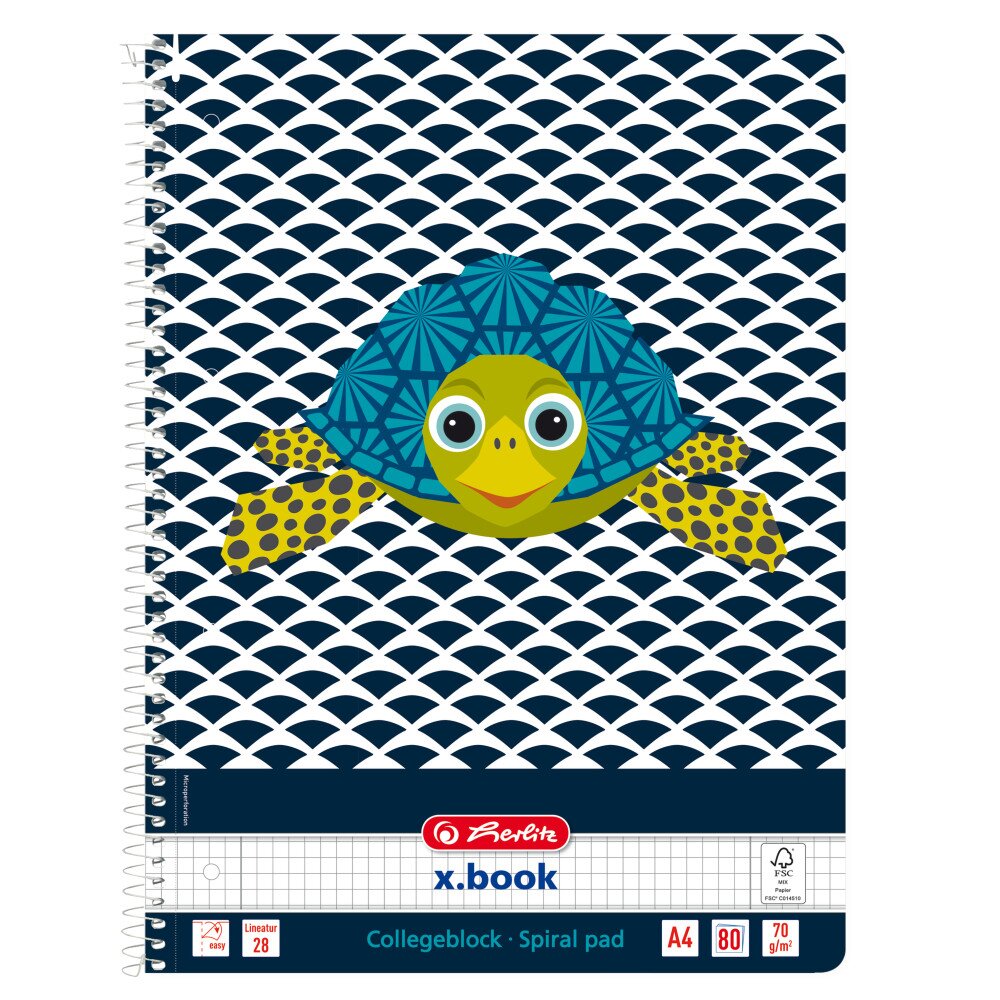 Herlitz Caiet matematica cu spirala A4 Cute Animals Testoasa 80 file