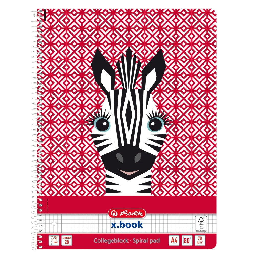 Herlitz Caiet matematica cu spirala A4 Cute Animals Zebra 80 file