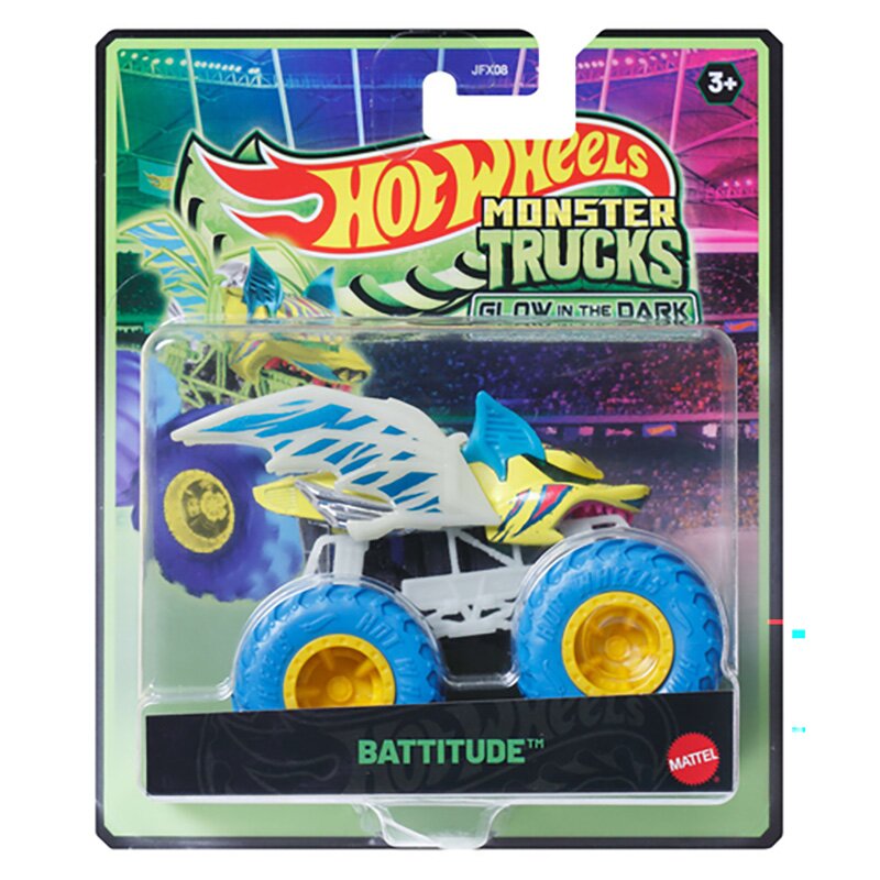 Hot Wheels Masina Monster Truck Glow In The Dark Battitude JFX16
