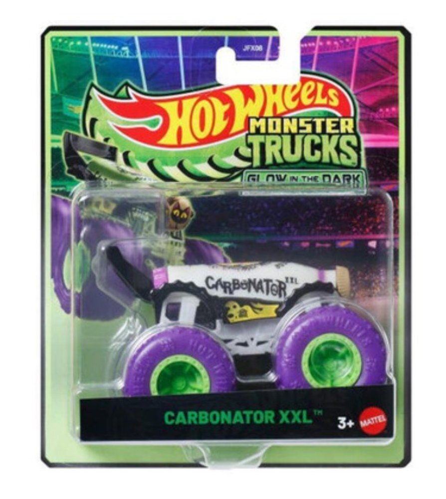 Hot Wheels Masina Monster Truck Glow In The Dark Carbonator XXL 1:64 JFX17