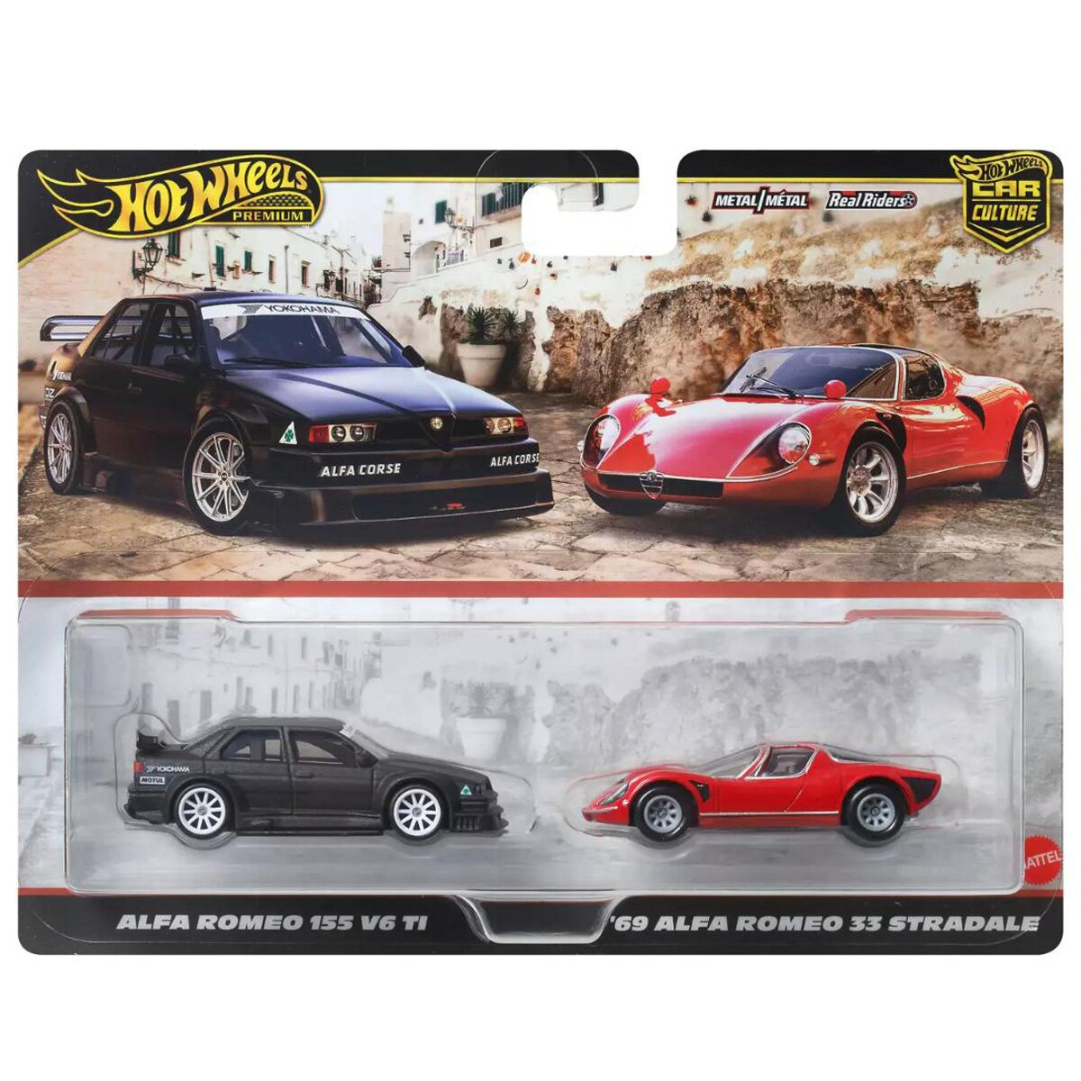 Hot Wheels Set 2 masini metalice Alfa Romeo 155 V6 Ti & Alfa Romeo 33 Stradale JBK95