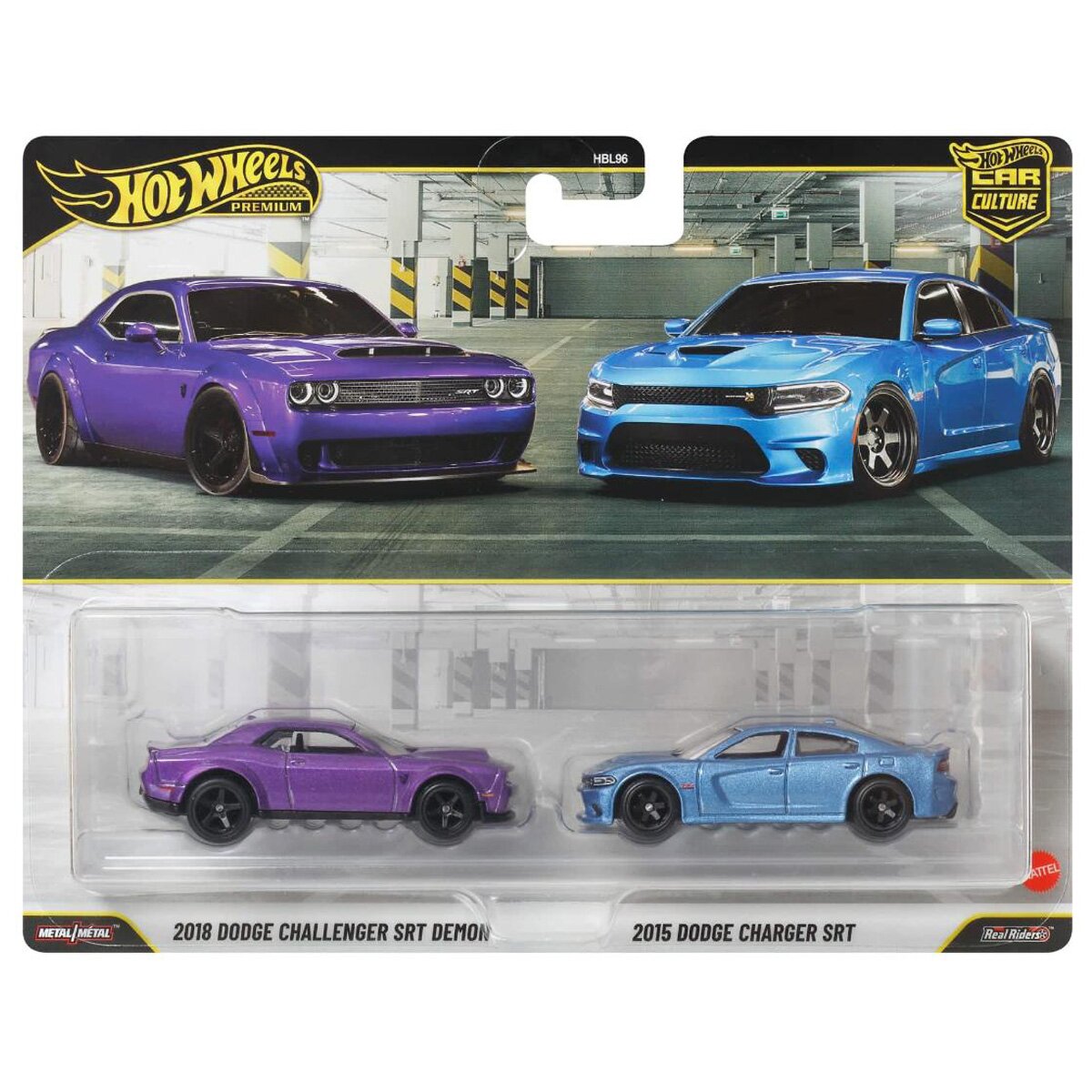 Hot Wheels Set 2 masini metalice Car Culture 2018 Dodge Challenger SRT Demon & 2015 Dodge Charger SRT JHW47