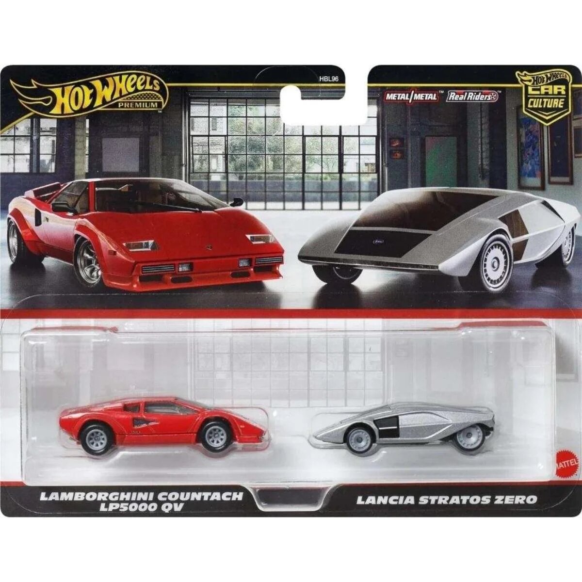Hot Wheels Set 2 masini metalice Lamborghini Countach LP5000QV si Lancia Stratos Zero JBL02