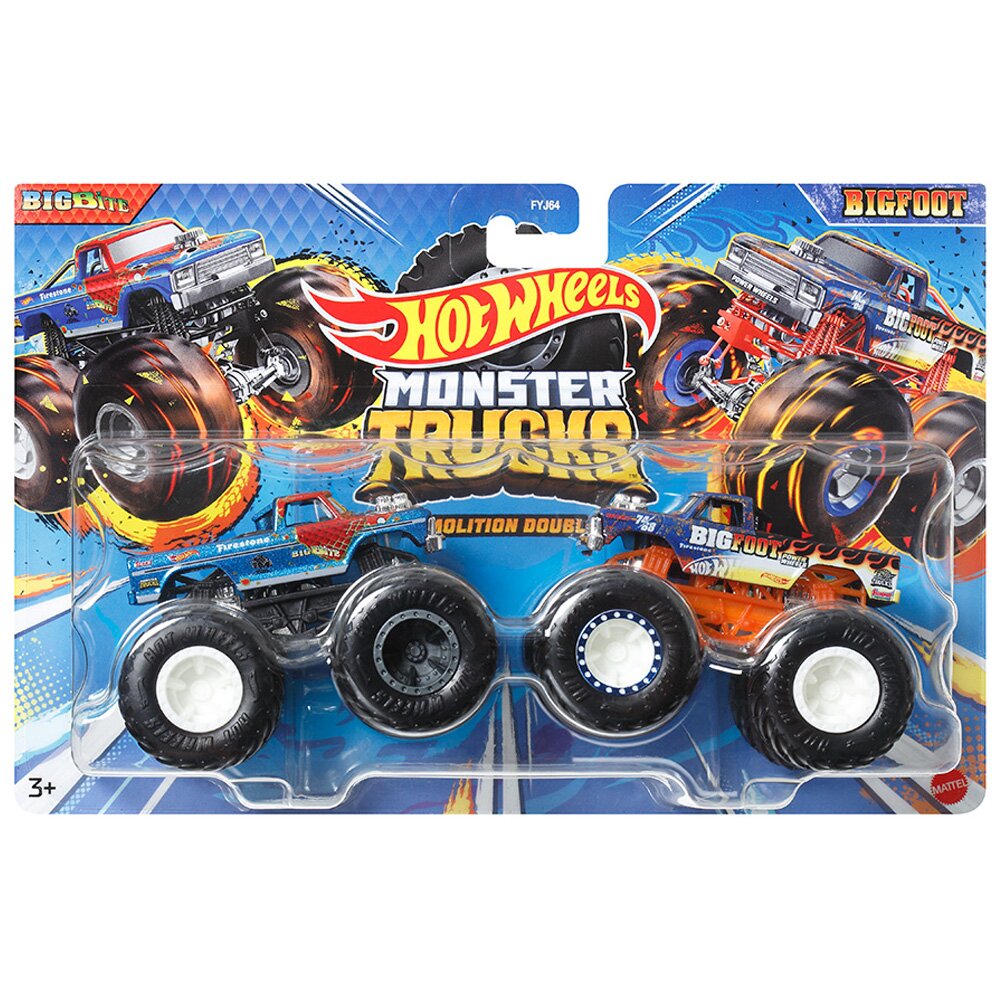 Hot Wheels Set 2 masini Monster Truck Demolition Doubles Bigbite Vs Bigfoot HWN62