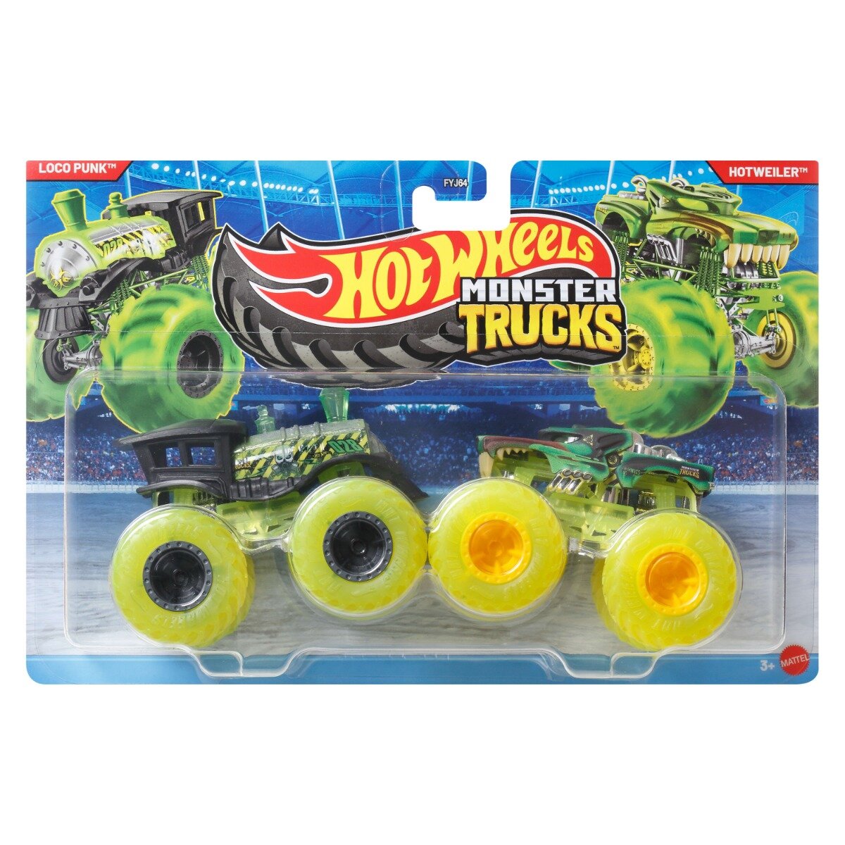 Hot Wheels Set 2 masinute Monster Truck Loco Punk si Hotweiler JLV79