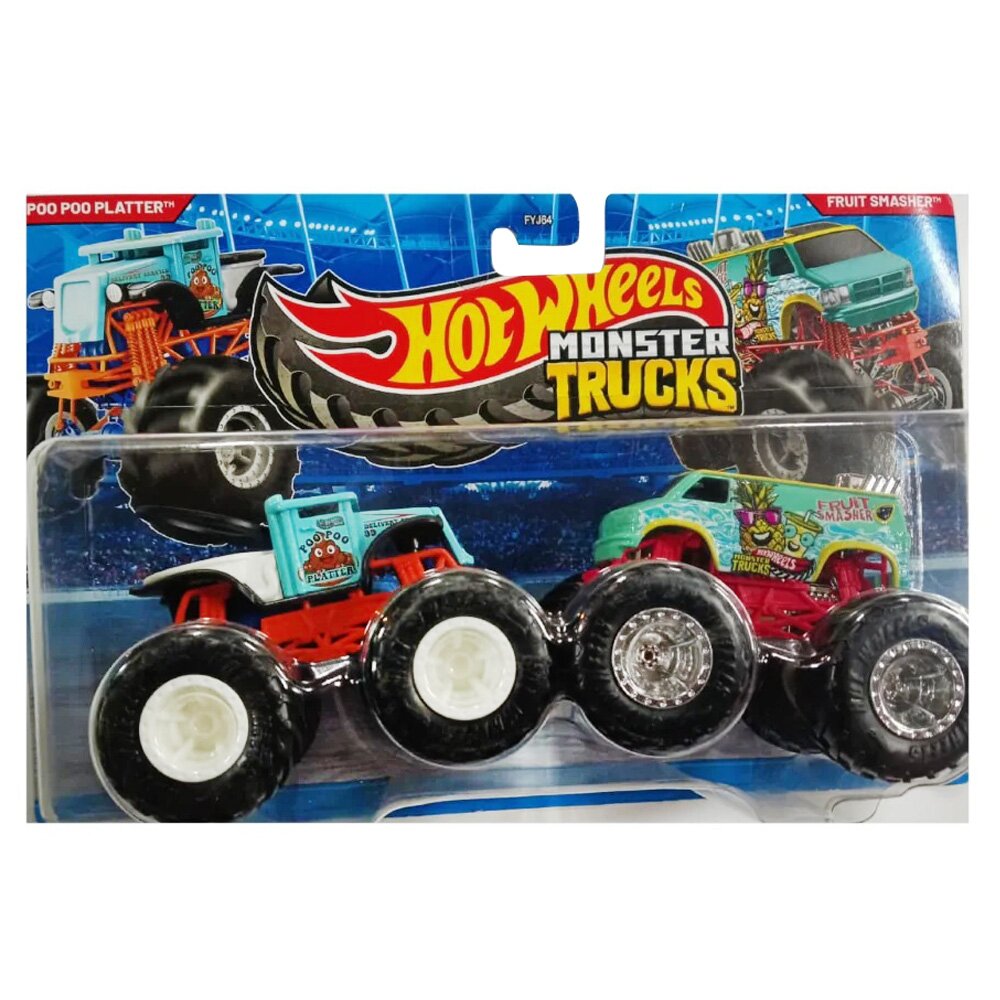 Hot Wheels Set 2 masinute Monster Truck Poo Poo Platter si Fruit Smasher JLV89