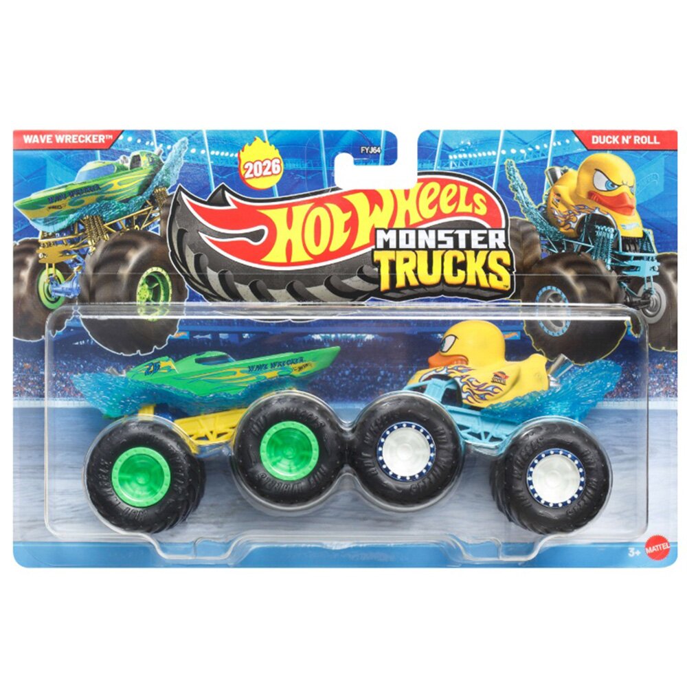Hot Wheels Set 2 masinute Monster Truck Wave Wrecker si Duck N Roll JHY83