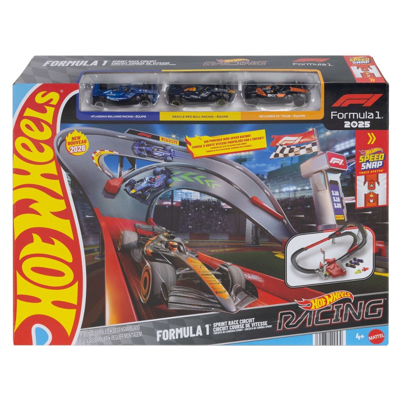 Hot Wheels Set 3 masinute si pista de curse Racing Formula 1 Sprint Race Circuit JNN32