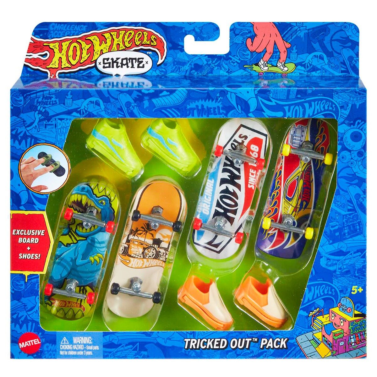 Hot Wheels Set 4 mini skateboarduri si 2 perechi pantofi HNG72