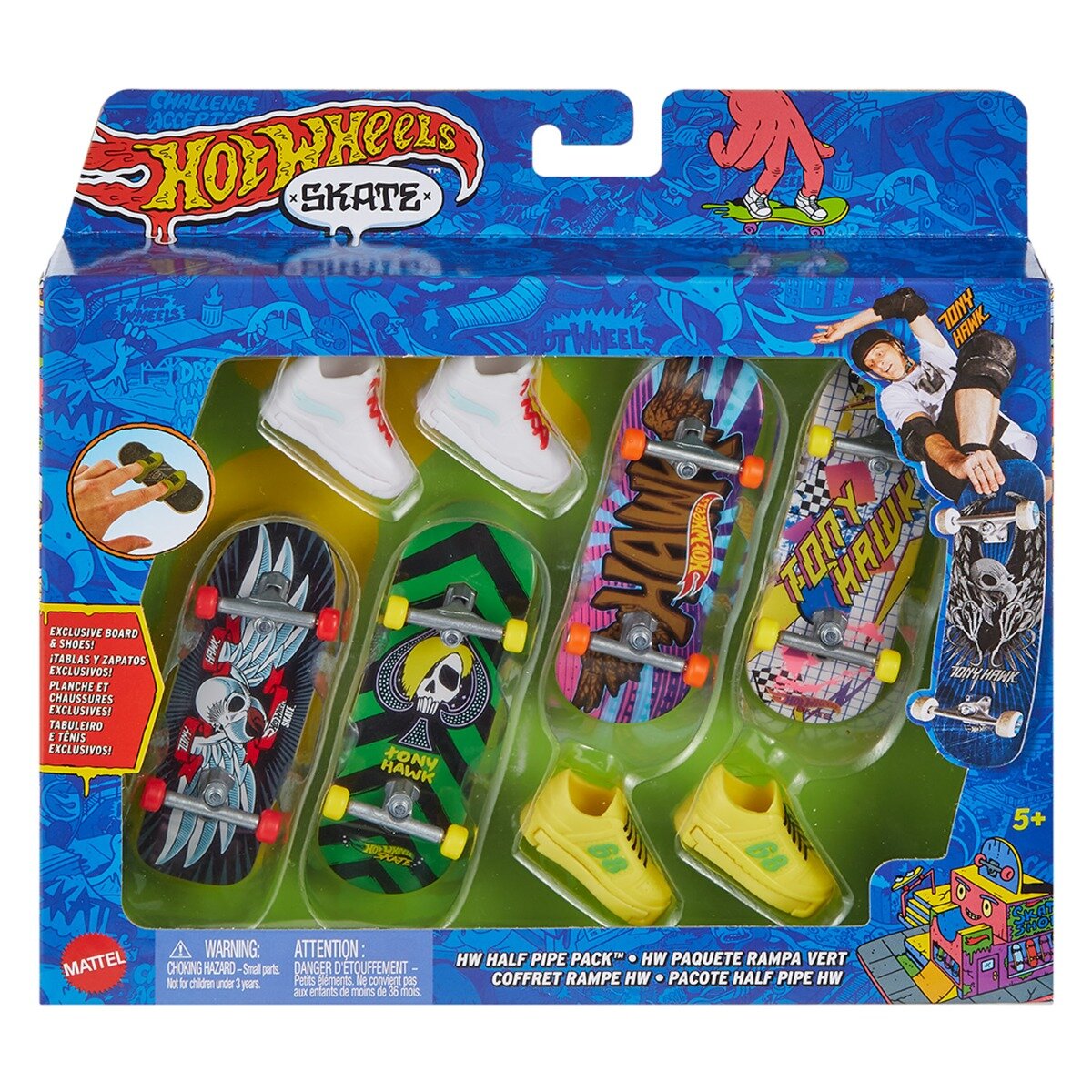Hot Wheels Set 4 mini skateboarduri si 2 perechi pantofi HVM14