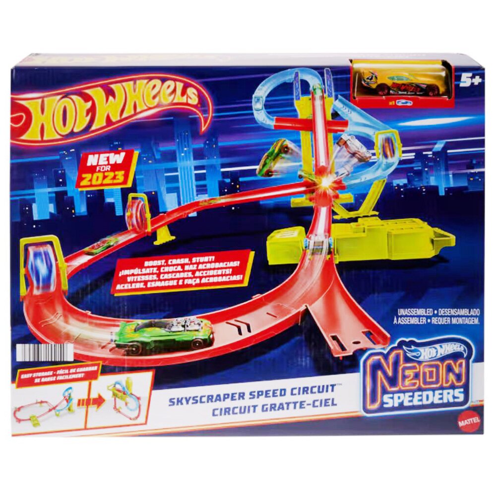 Hot Wheels Set de joaca circuit cu masina Neon Speeders Skyscraper Speed Circuit Track HPC07