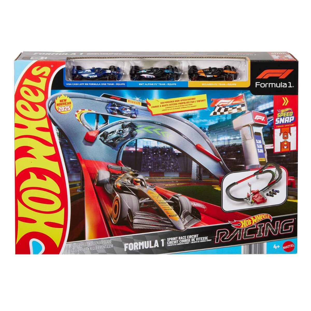 Hot Wheels Set de joaca cu 3 masinute si piste Formula 1 JDY15