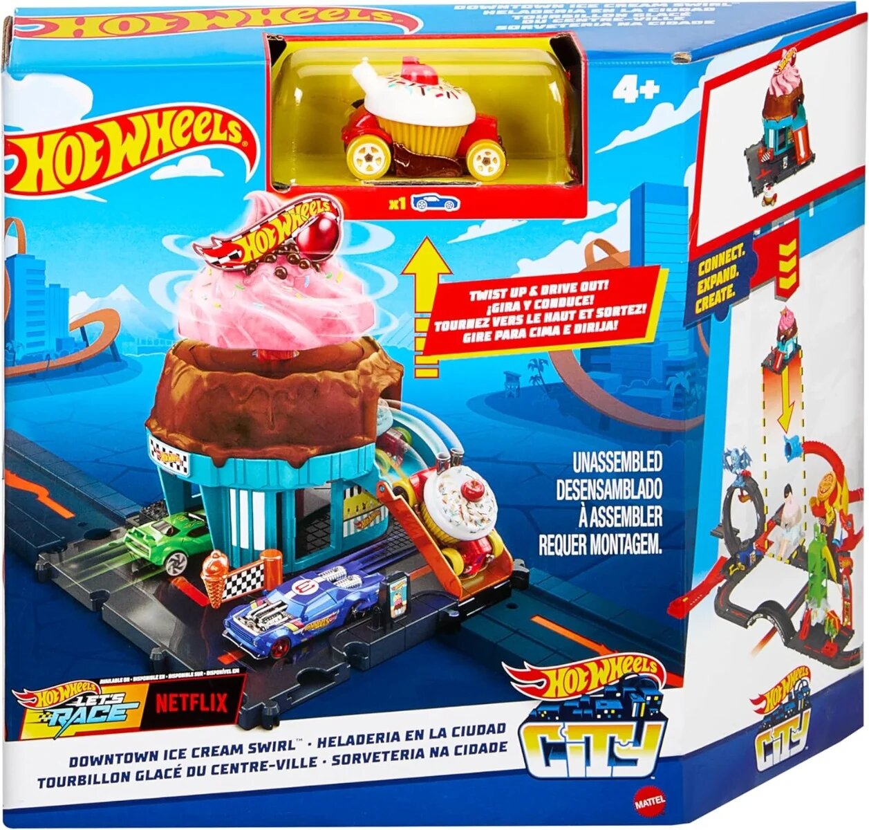 Hot Wheels Set de joaca cu masinuta Downtown Ice Cream Swirl HTN77