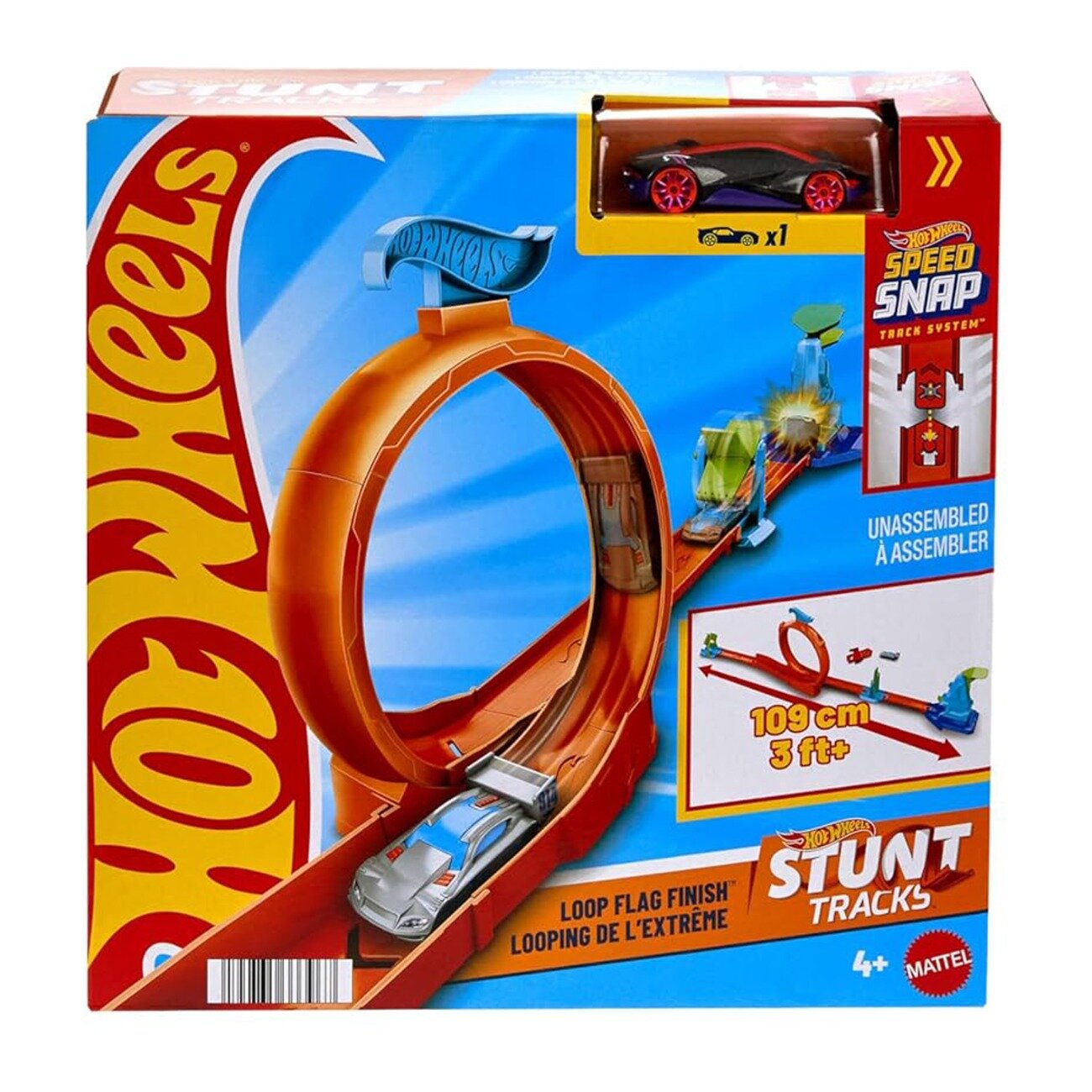 Hot Wheels Set de joaca cu masinuta Stunt Track Loop Flag Finish JHK77