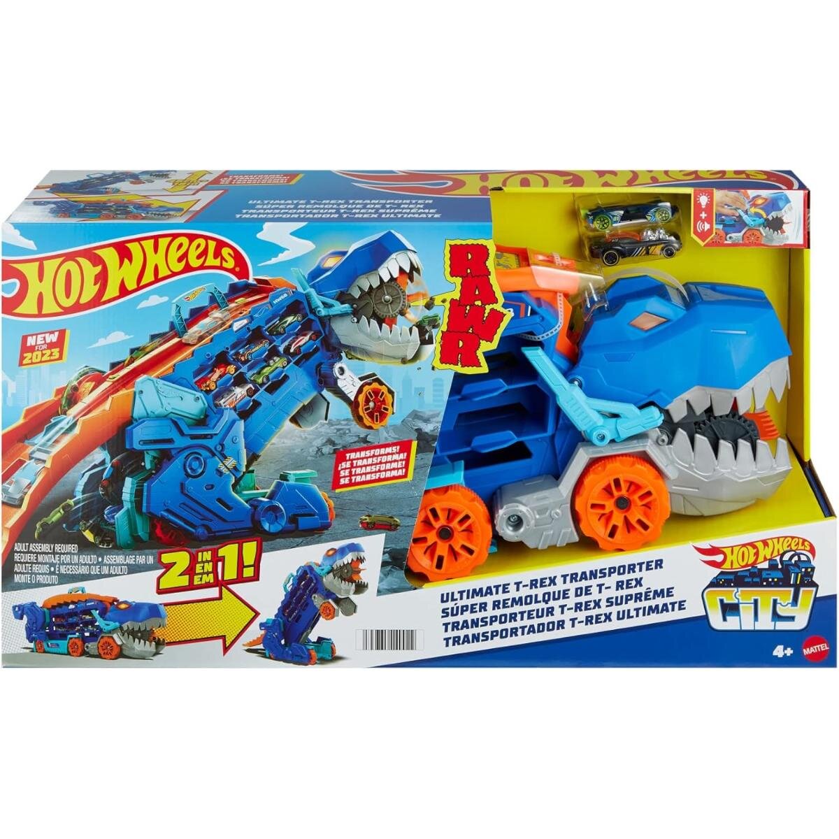 Hot Wheels Transportator 2in1 cu doua masinute City Ultimate T-Rex HNG50