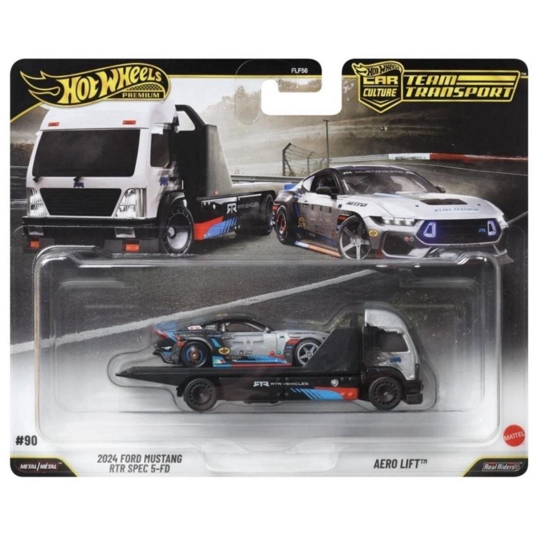 Hot Wheels Transportator cu masinuta Car Culture Team Transport 2024 Ford Mustang RTR Spec 5-FD si Aero Lift JHX92