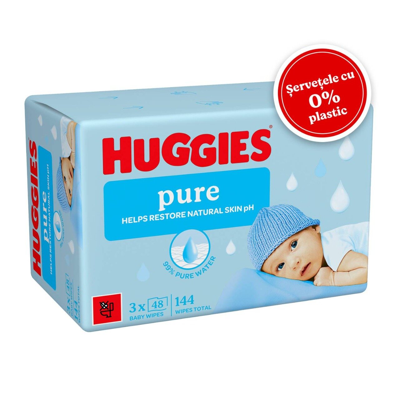 Huggies Servetele umede BW Pure zero plastic Triplo 3 x 48 buc