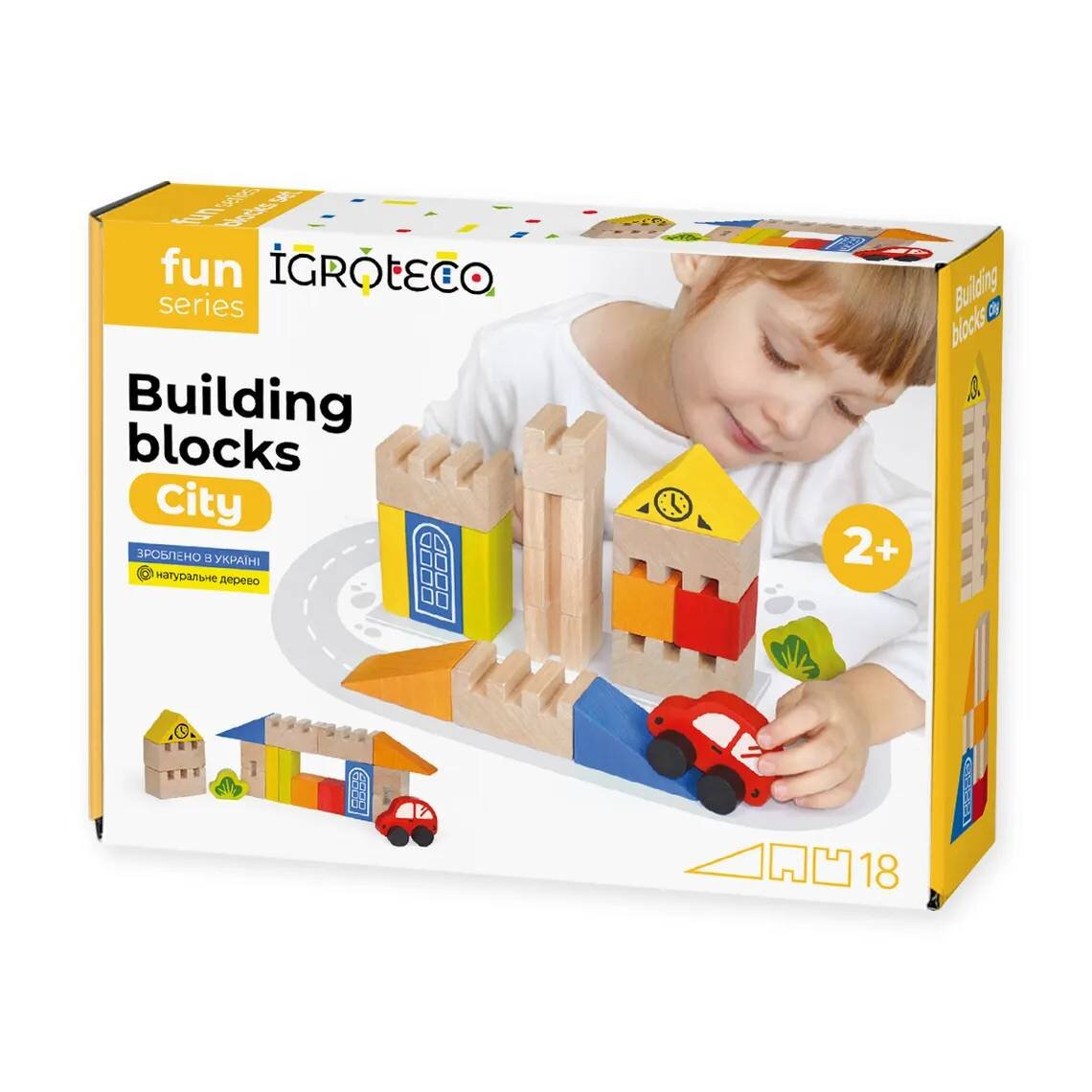Igroteco Set blocuri de constructie din lemn Oras 18 piese