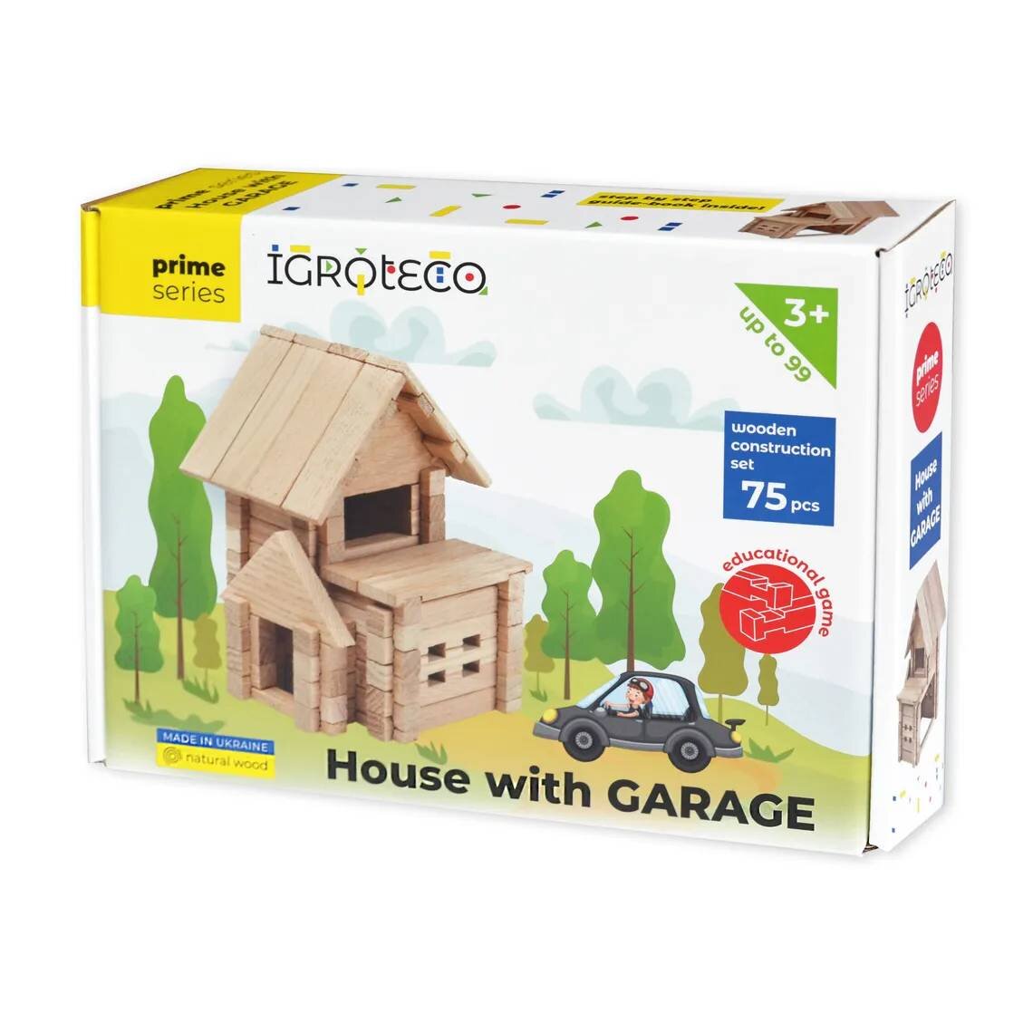 Igroteco Set de constructie din lemn Casa cu garaj 75 piese