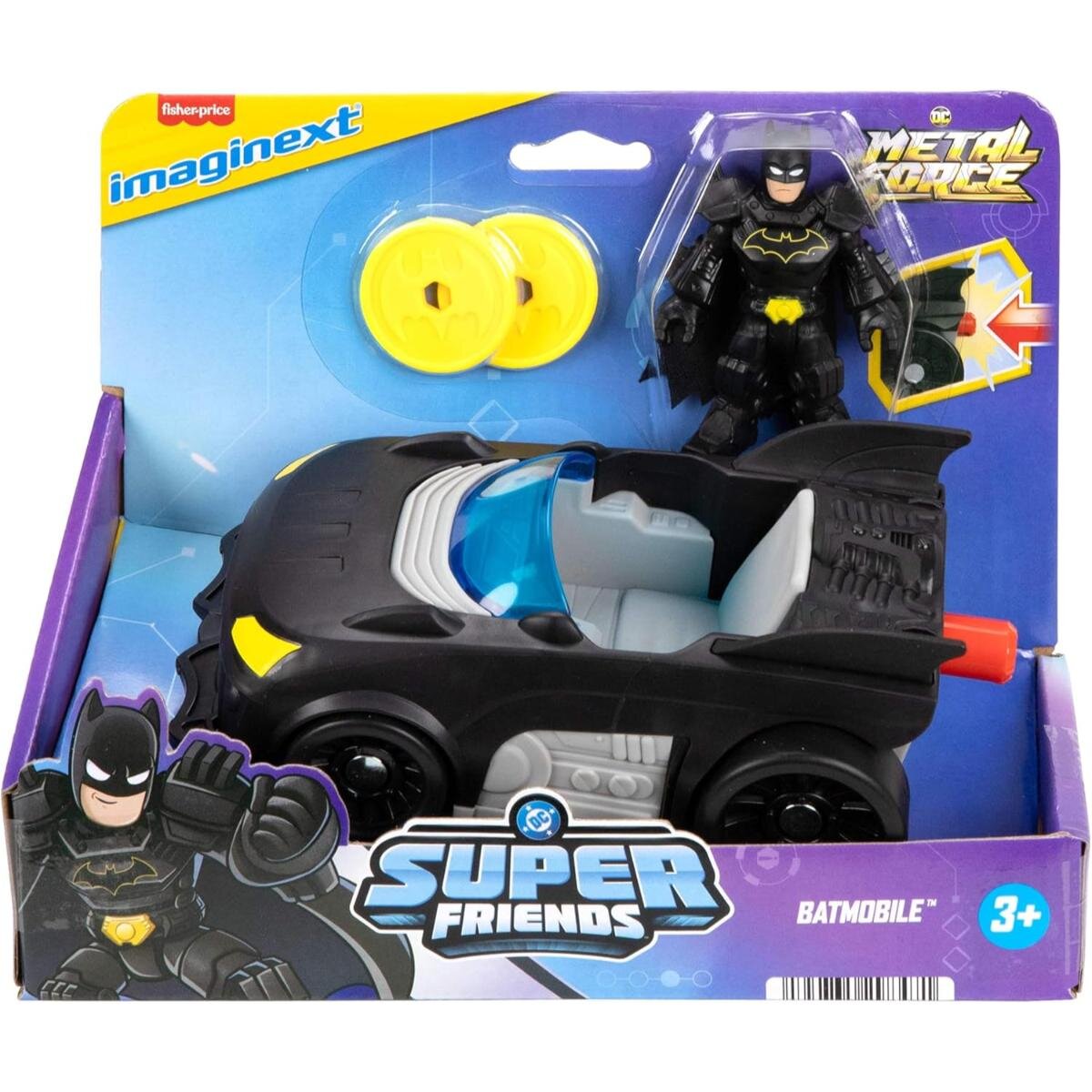 Imaginext Set masina Batmobil si figurina Batman DC Metal Force Super Friends JFJ68