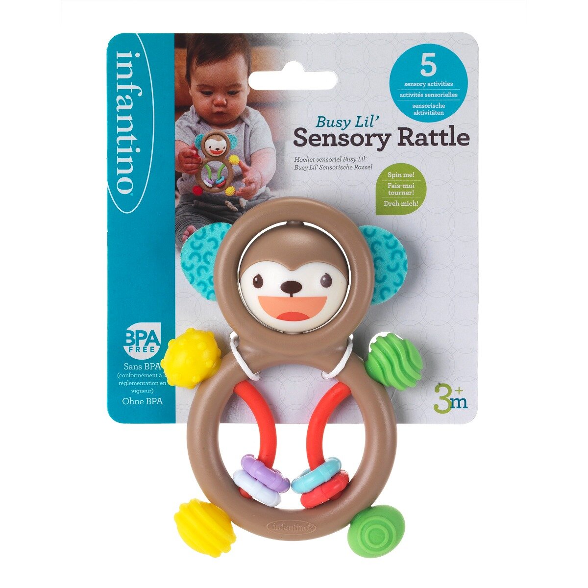 Infantino Jucarie bebelusi Sensory Monkey Rattle