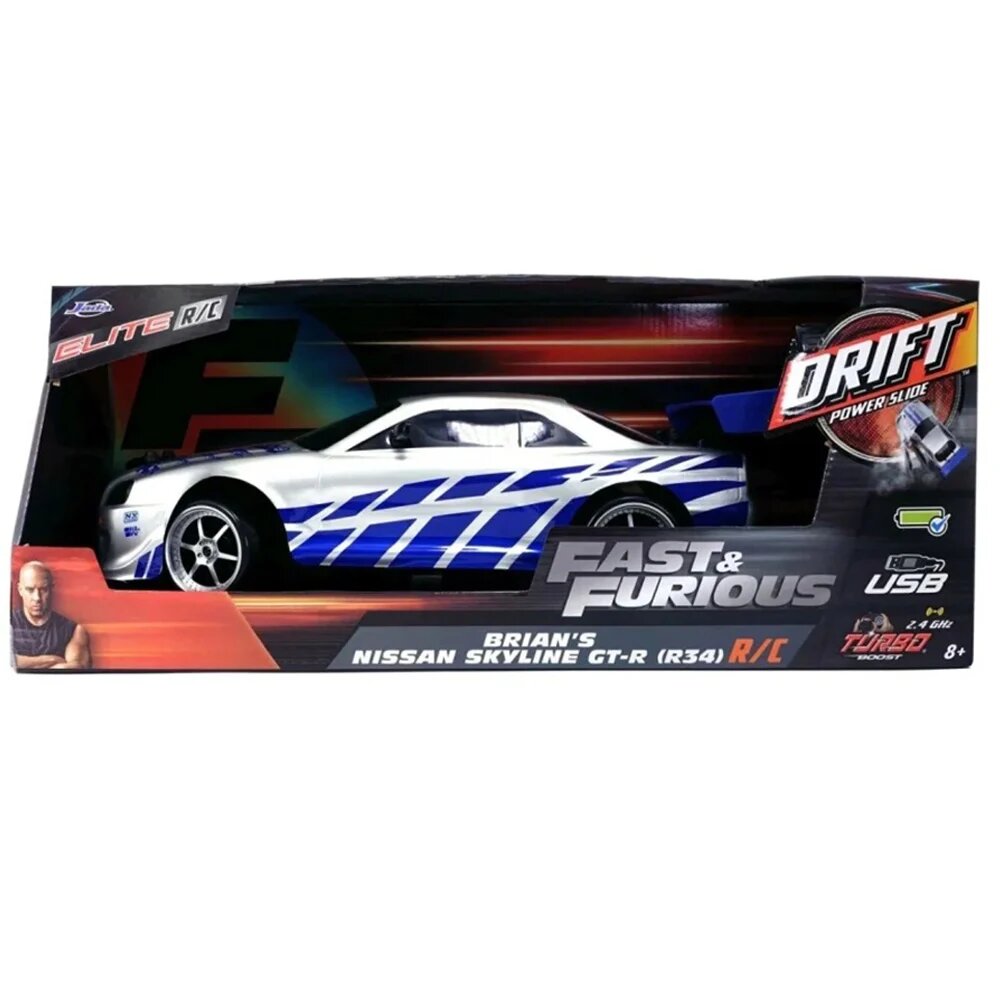Jada Masina cu telecomanda Fast And Furious Nissan Skyline GT-R (R34) 1:10