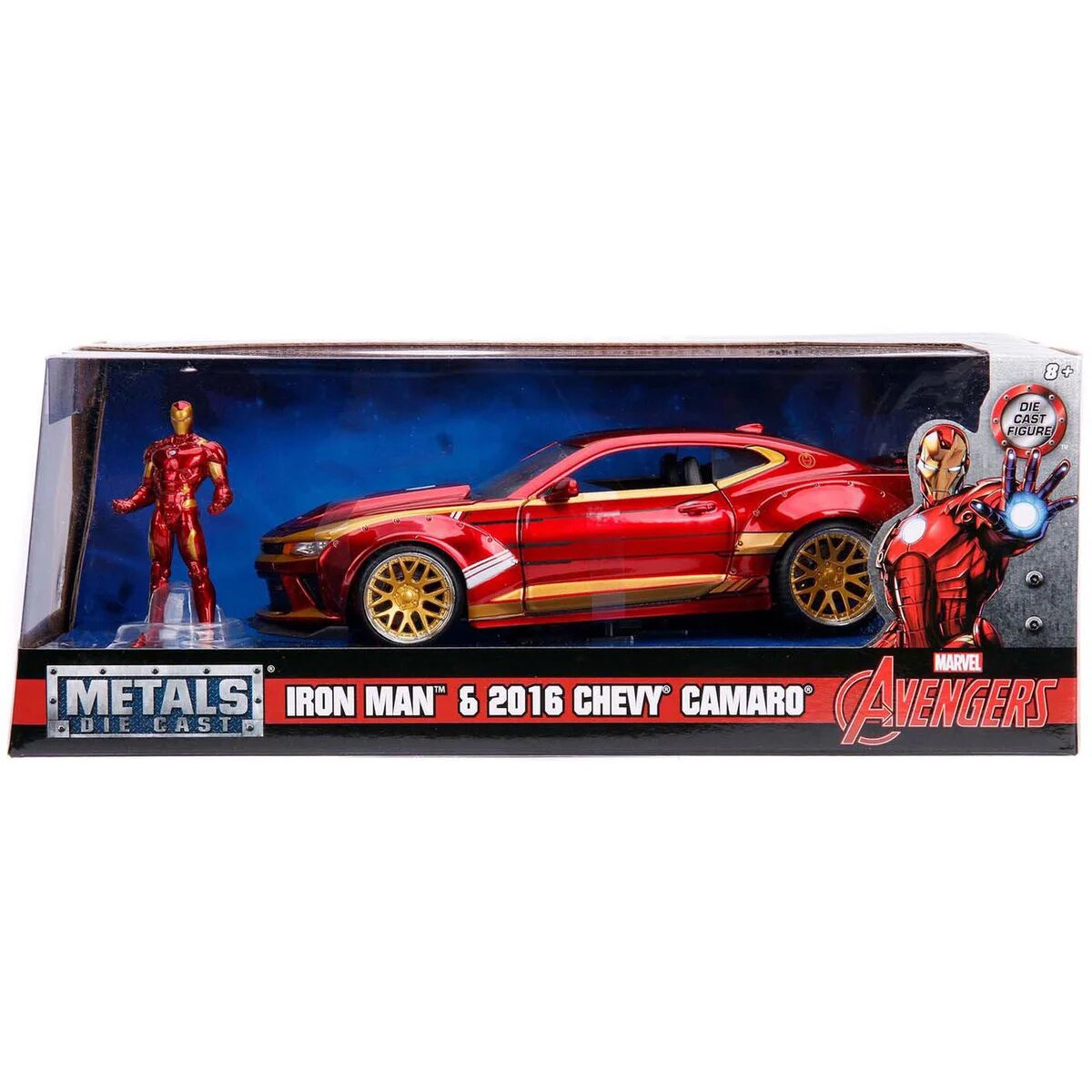 Jada Masina din metal si figurina Marvel Iron Man si Chevy Camaro 2016 1:24