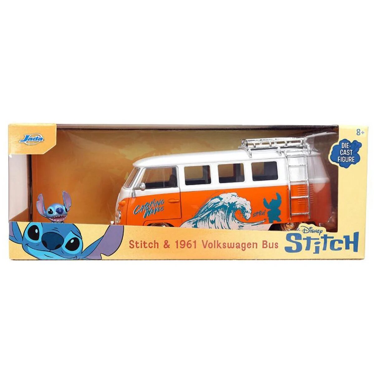 Jada Set masinuta metalica si figurina Disney Stitch Volkswagen Bus 1961 1:24