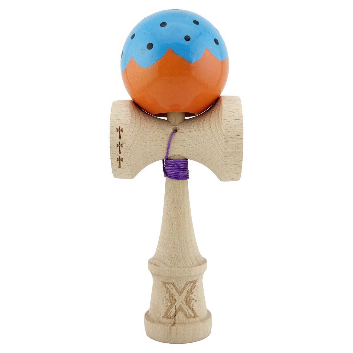 Kendama X Jucarie de indemanare din lemn Flippy Big Cups V2 Super Sticky 18 cm Albastru Portocaliu
