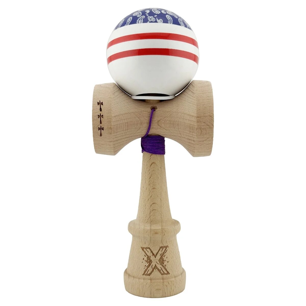 Kendama X Jucarie de indemanare din lemn Flippy Chicanos King Size V3 Super Sticky 18 cm Mov Alb