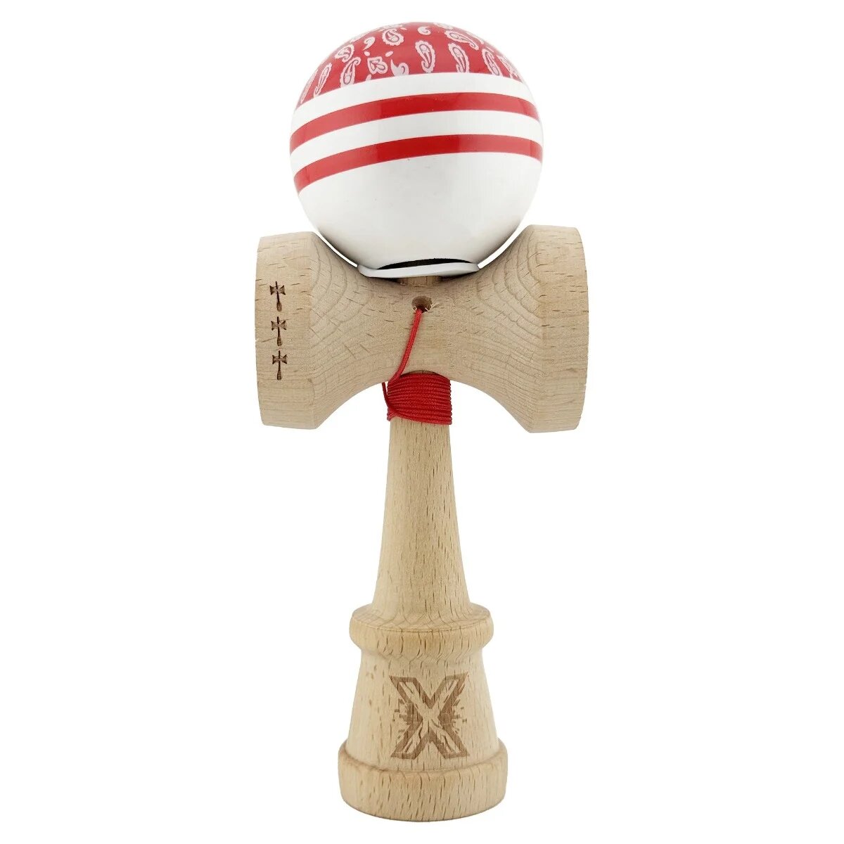 Kendama X Jucarie de indemanare din lemn Flippy Chicanos King Size V3 Super Sticky 18 cm Rosu Alb