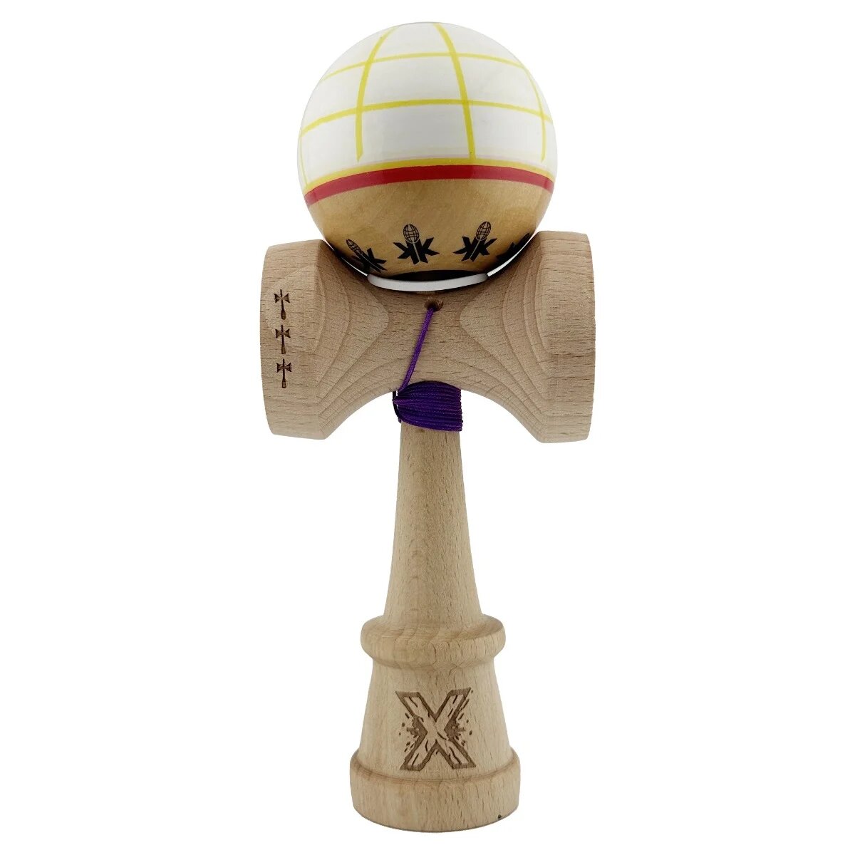 Kendama X Jucarie de indemanare din lemn Flippy Legendary Glob King Size V3 18 cm Alb Galben Rosu