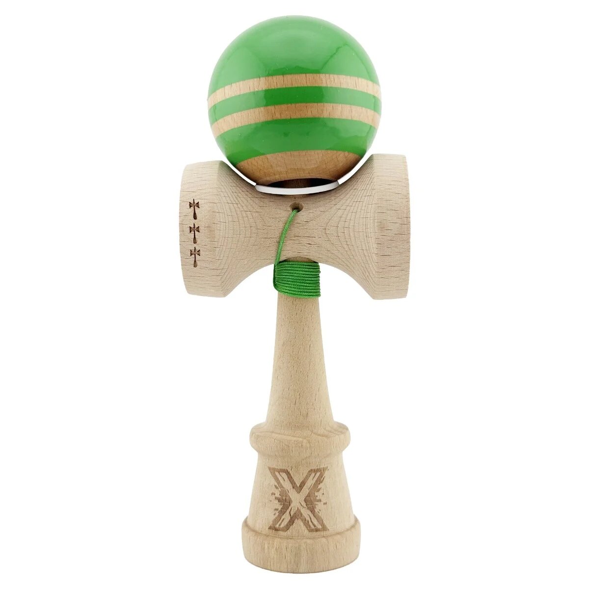 Kendama X Jucarie de indemanare din lemn Flippy Rainbow King Size V3 Super Sticky 18 cm Verde Maro