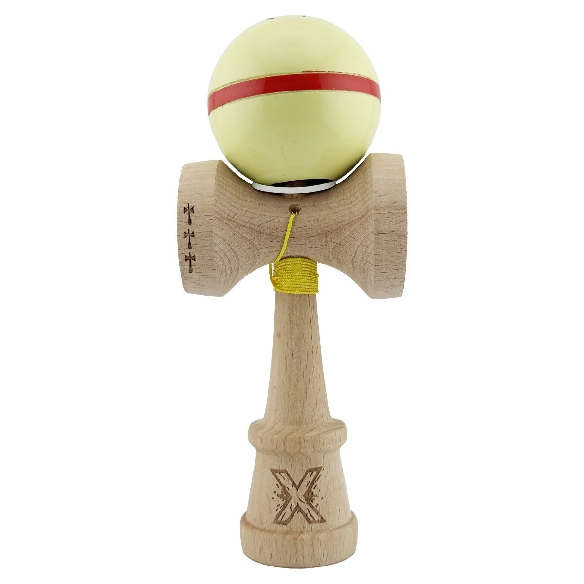 Kendama X Jucarie de indemanare din lemn Flippy Silken King Size V3 Super Sticky 18 cm Cream Galben