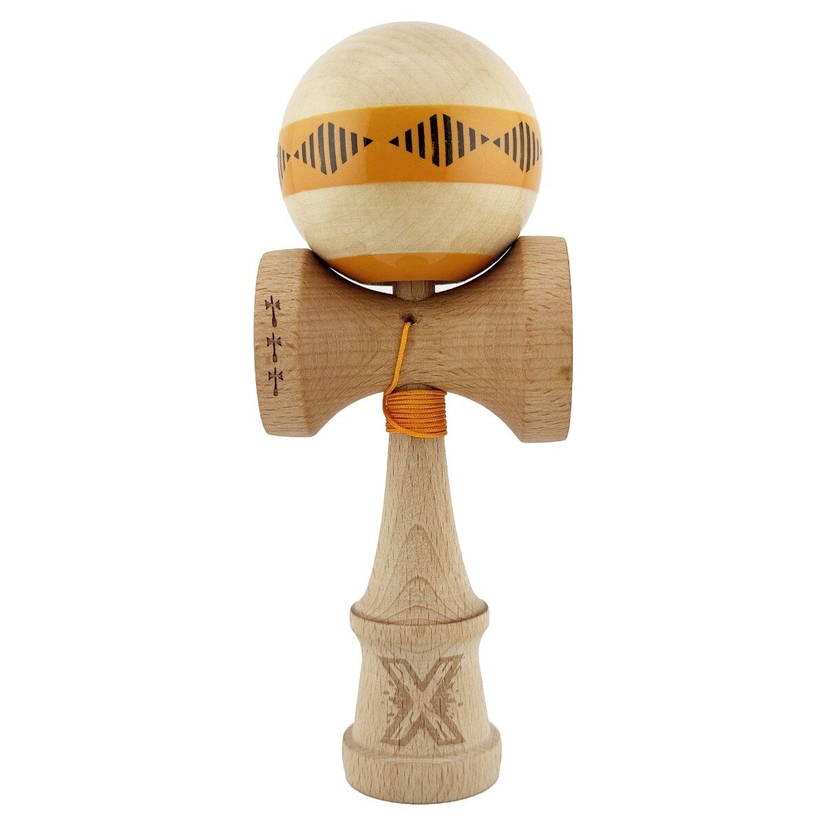 Kendama X Jucarie de indemanare din lemn Frequency Flippy Super Sticky 18 cm Portocaliu Maro