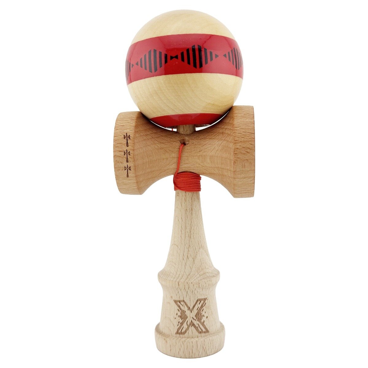 Kendama X Jucarie de indemanare din lemn Frequency Flippy Super Sticky 18 cm Rosu Maro
